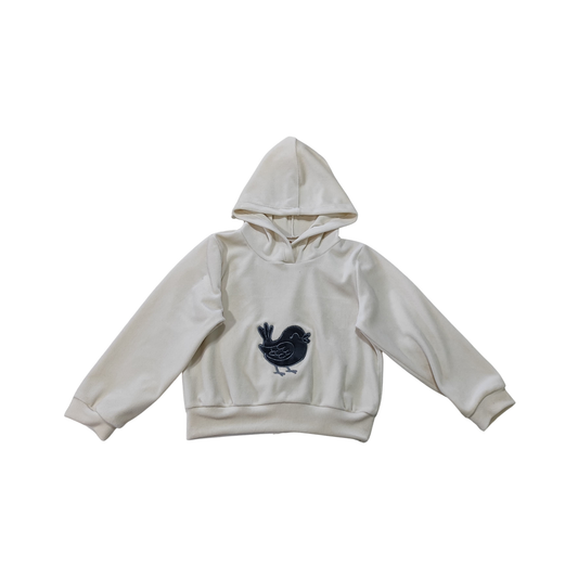 Conjunto Gris Chumbo y Blanco – Calça + Blusita con Capucha y Bordado de Pajarito