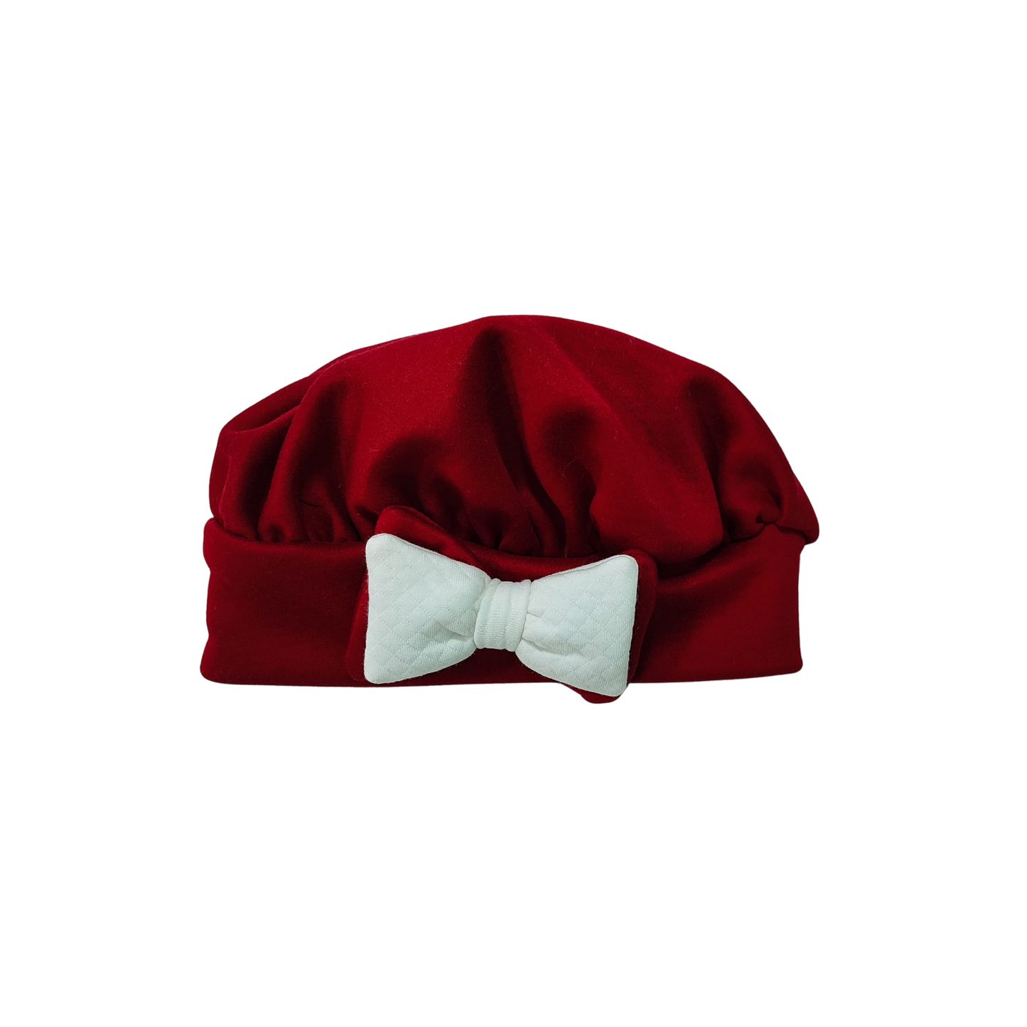 Conjunto Moletón Rojo Estampado con Conejitos – Pantalón + Toca con Lazo Soft Beige