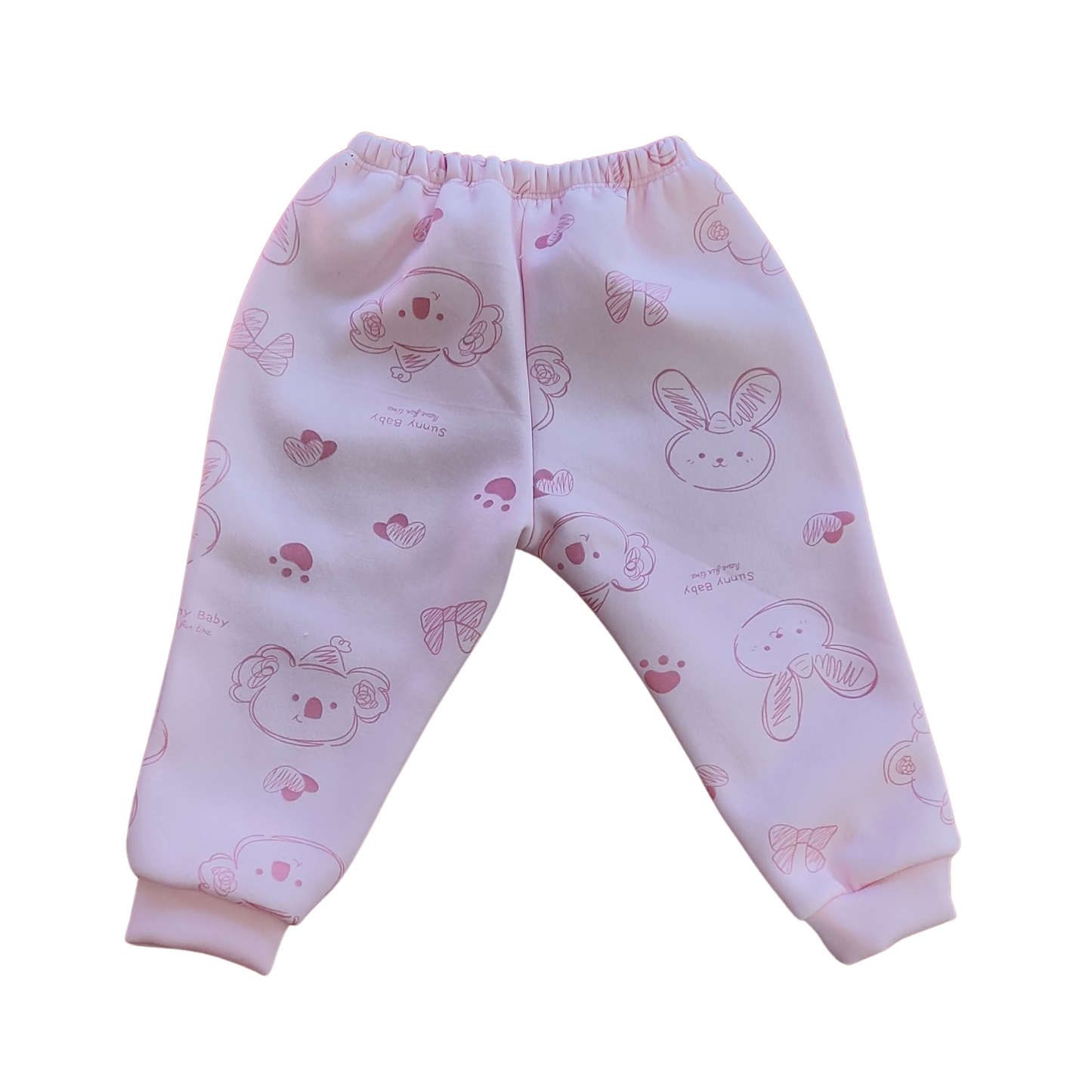 Conjunto de Buzo Infantil Rosa con Estampa de Conejitos 🐰 – Tejido Térmico Afelpado
