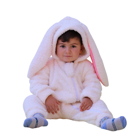 Enterito Infantil Blanco de Conejito 🐰 – Tejido Polar Verboa, con Orejitas y Colita
