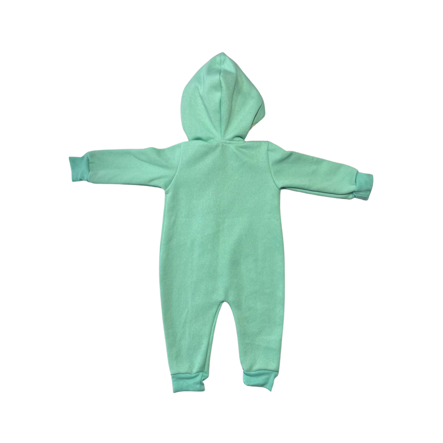 Enterito de Ribana Verde Bebé con Detalles Crudos y Capucha Forrada