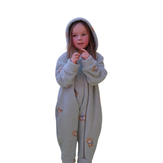 Enterito Verde con Bordado de Ositos 🧸 – Forradito y con Capucha, Tejido Peluche Verboa