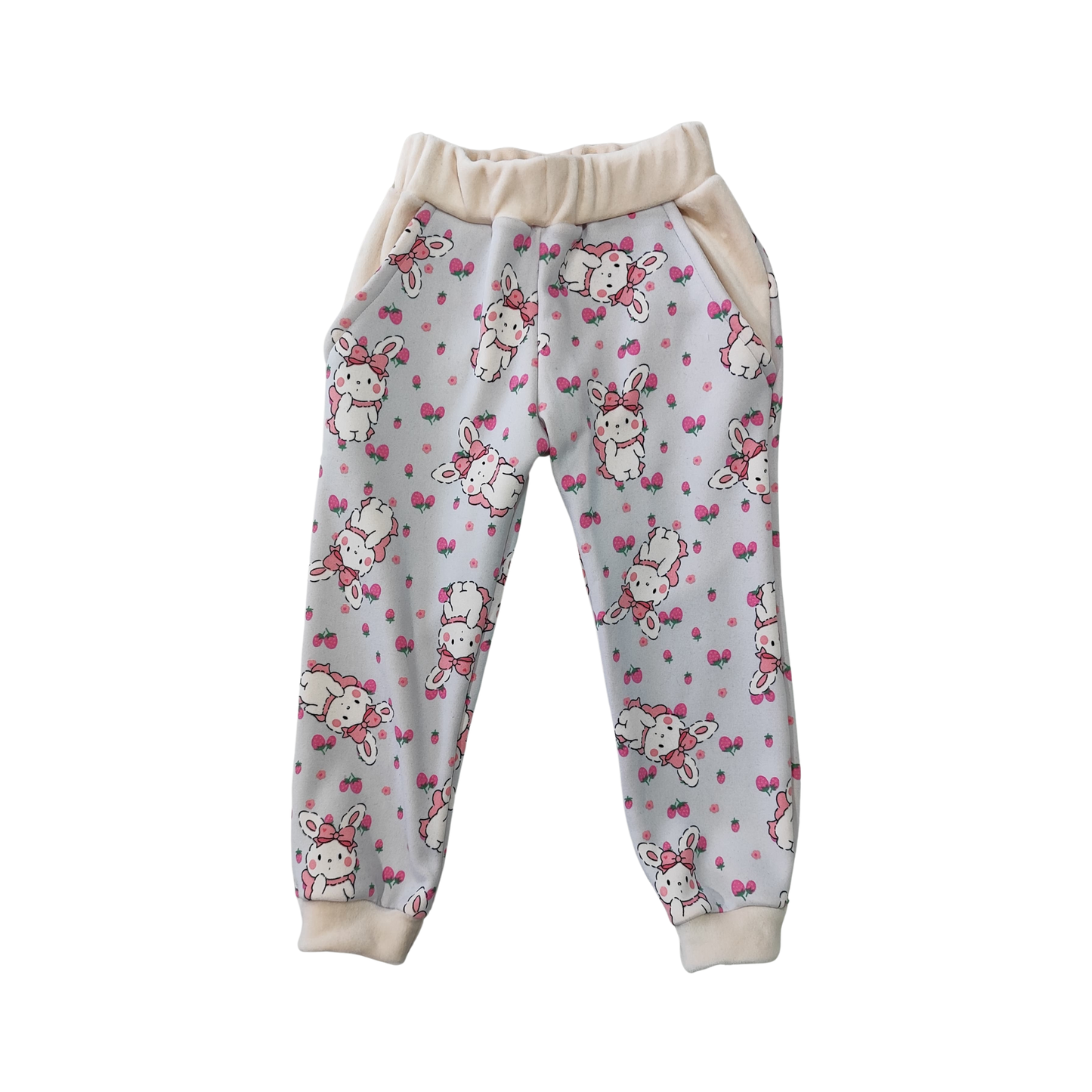 Conjunto Moletón Estampado con Conejitos – Pantalón + Toca con Lazo Soft Beige