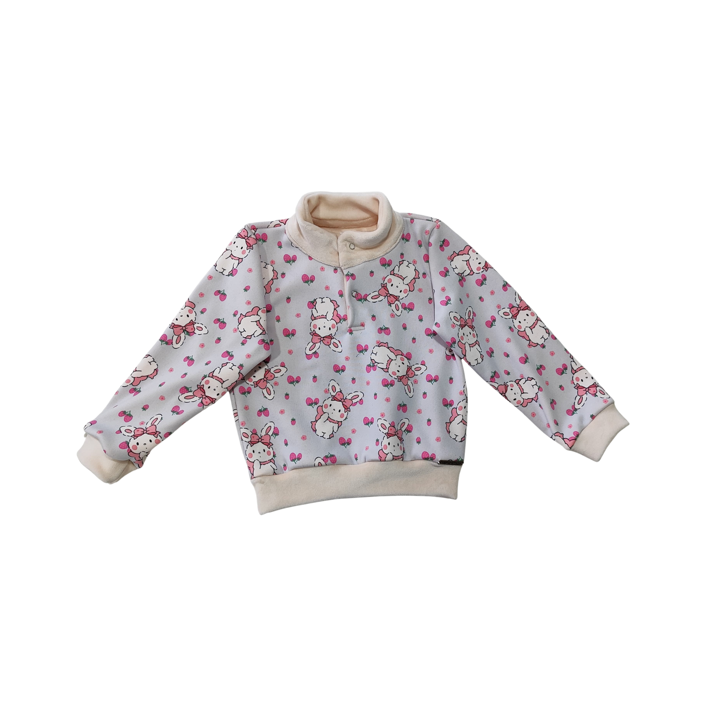 Conjunto Moletón Estampado con Conejitos – Pantalón + Toca con Lazo Soft Beige