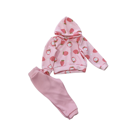 Conjunto Infantil de Moletón Rosa con Conejitos y Fresas – Suave, Antialérgico y Encantador