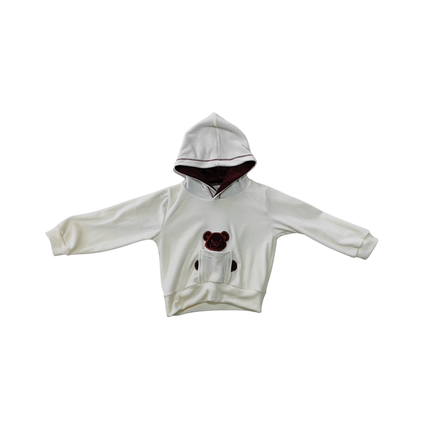 Conjunto Plush Off White con Detalles Marrones – Bordados de Osito y Patitas