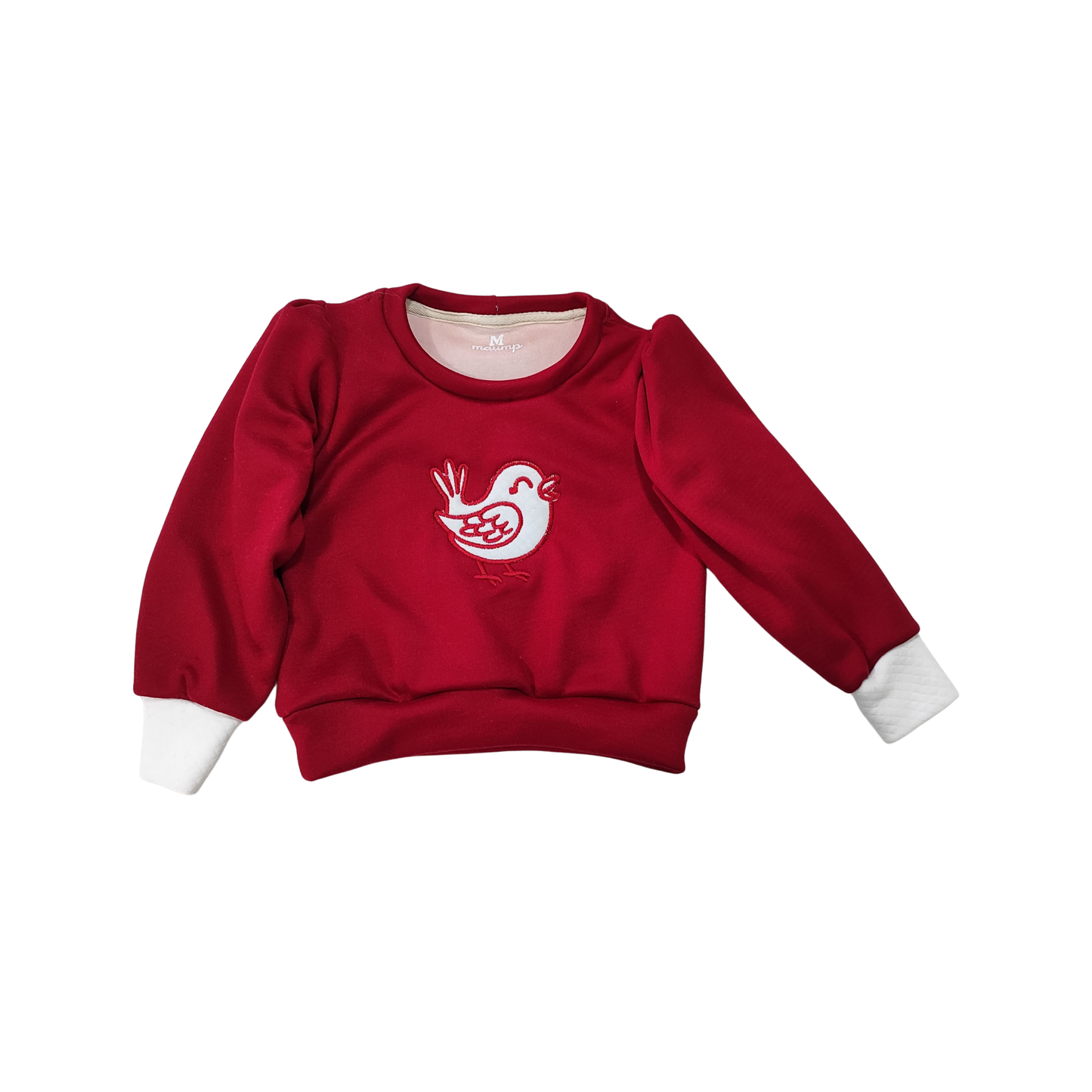 Conjunto Moletón Rojo Estampado con Conejitos – Pantalón + Toca con Lazo Soft Beige