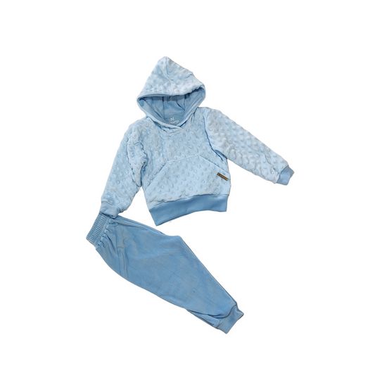 Conjunto Azul Bebé – Calça Plush + Blusita Canguro Velboa Forrada con Capucha