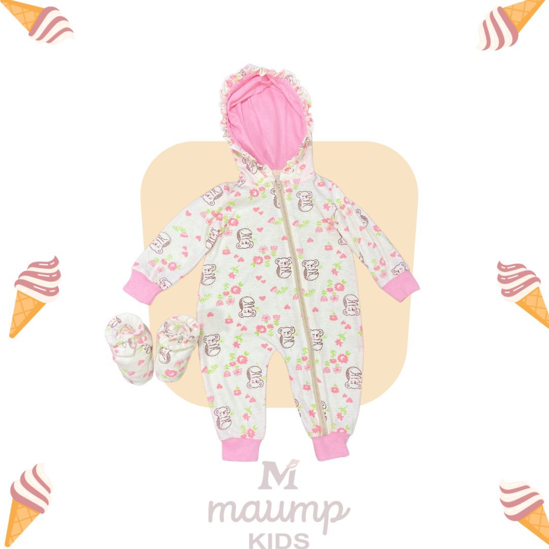 Conjunto de Enterito con Capucha + Zapatitos – Estampa Coala Floral