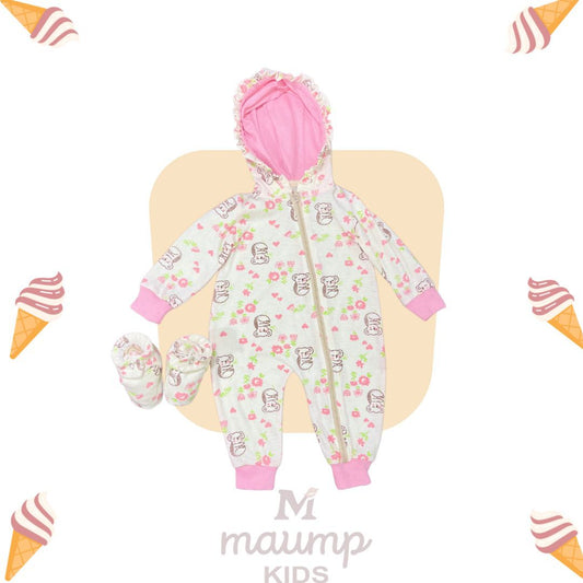 Conjunto de Enterito con Capucha + Zapatitos – Estampa Coala Floral