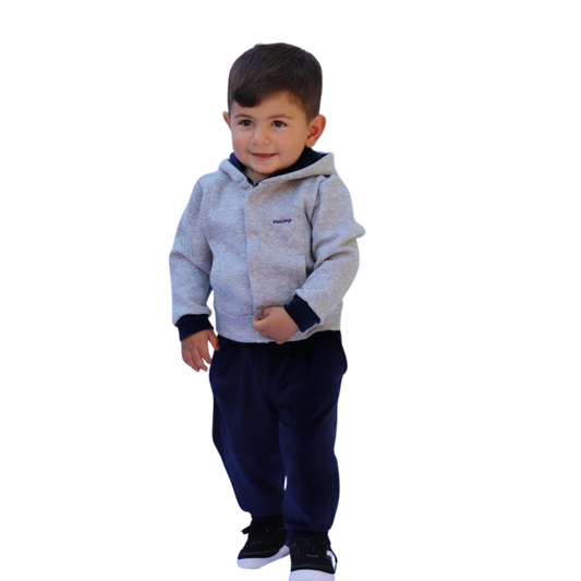 Conjunto Azul Marino – Calça Plush + Chaqueta Matelada con Capucha y Bordado