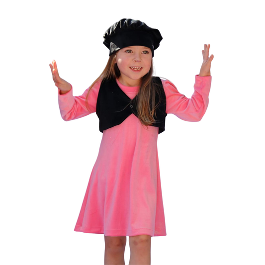 🎀🖤 Conjunto Elegante de Vestido Rosa con Chaleco y Boinita – Suavidad y Estilo para tu Princesita