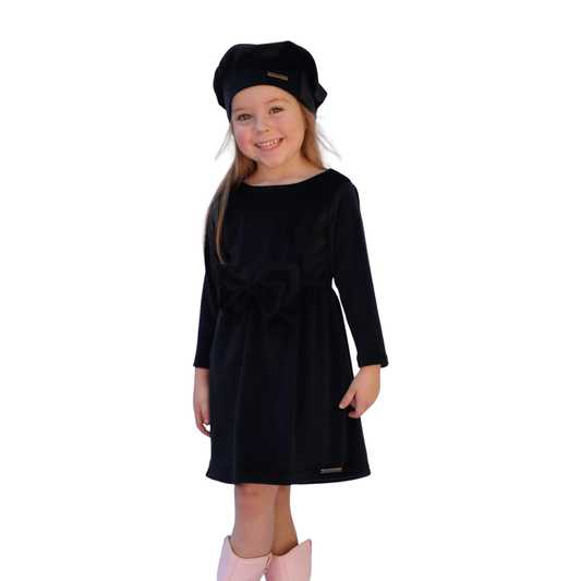 🖤🎀 Vestidito de Plush Negro con Lazo + Boinita – Un Toque de Elegancia y Ternura