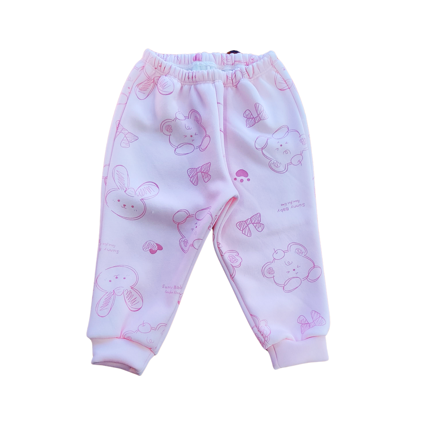 Conjunto de Buzo Infantil Rosa con Estampa de Conejitos 🐰 – Tejido Térmico Afelpado