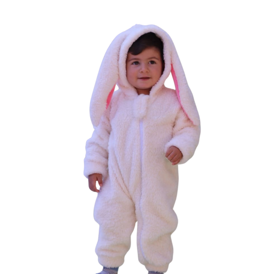 Enterito Infantil Blanco de Conejito 🐰 – Tejido Polar Verboa, con Orejitas y Colita