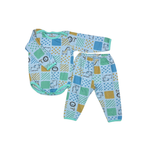 Conjunto para Bebé 2 Piezas – Body de Manga Larga + Pantalón en Malha Helanca con Animales de África