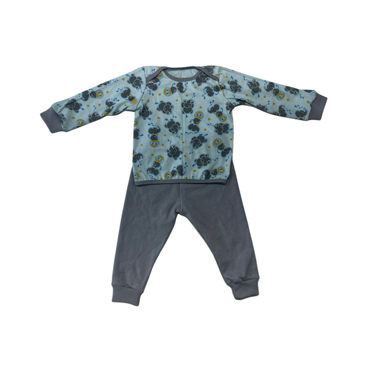 Conjunto para Bebé: Camiseta de Manga Larga Azul con Elefantitos + Pantalón Gris de Ribana