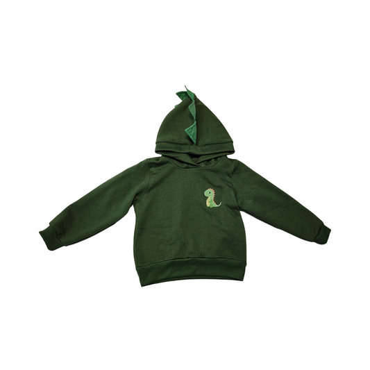 Conjunto de Moletón Verde Militar con Dinosaurio – ¡Suave, Salvaje y Divertido!